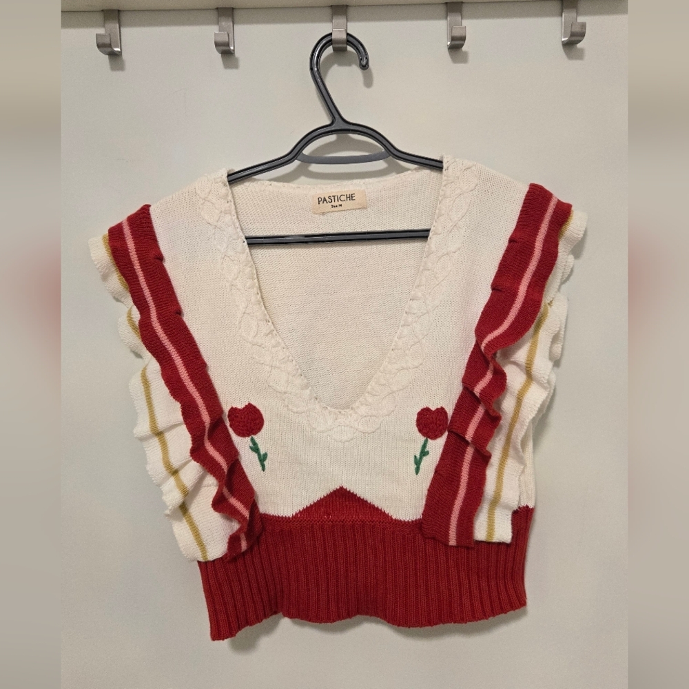 Pastiche Charlie Colourblock Red and White Knit Sweater Vest